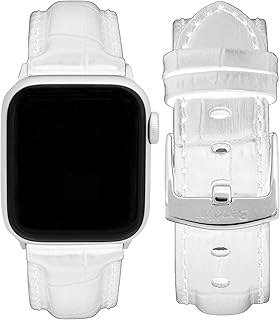 Bandini Mens Band for Apple Watch Band 45mm 44mm 42mm 41mm 40mm 38mm 49mm & Ultra for Men, Alligator Style iWatch Band for Apple Watch Series 7 45mm Band & 8 6 5 4 3 2 1 SE - White/Silver