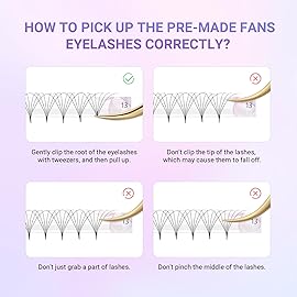 NAGARAKU Premade Fans Eyelash Extensions 320 Fans 6D Volume 0.07mm D curl 15mm Sharp Narrow Stem Clusters Thin Pointy Base Russian Pre Fanned Fluffy Matte Black