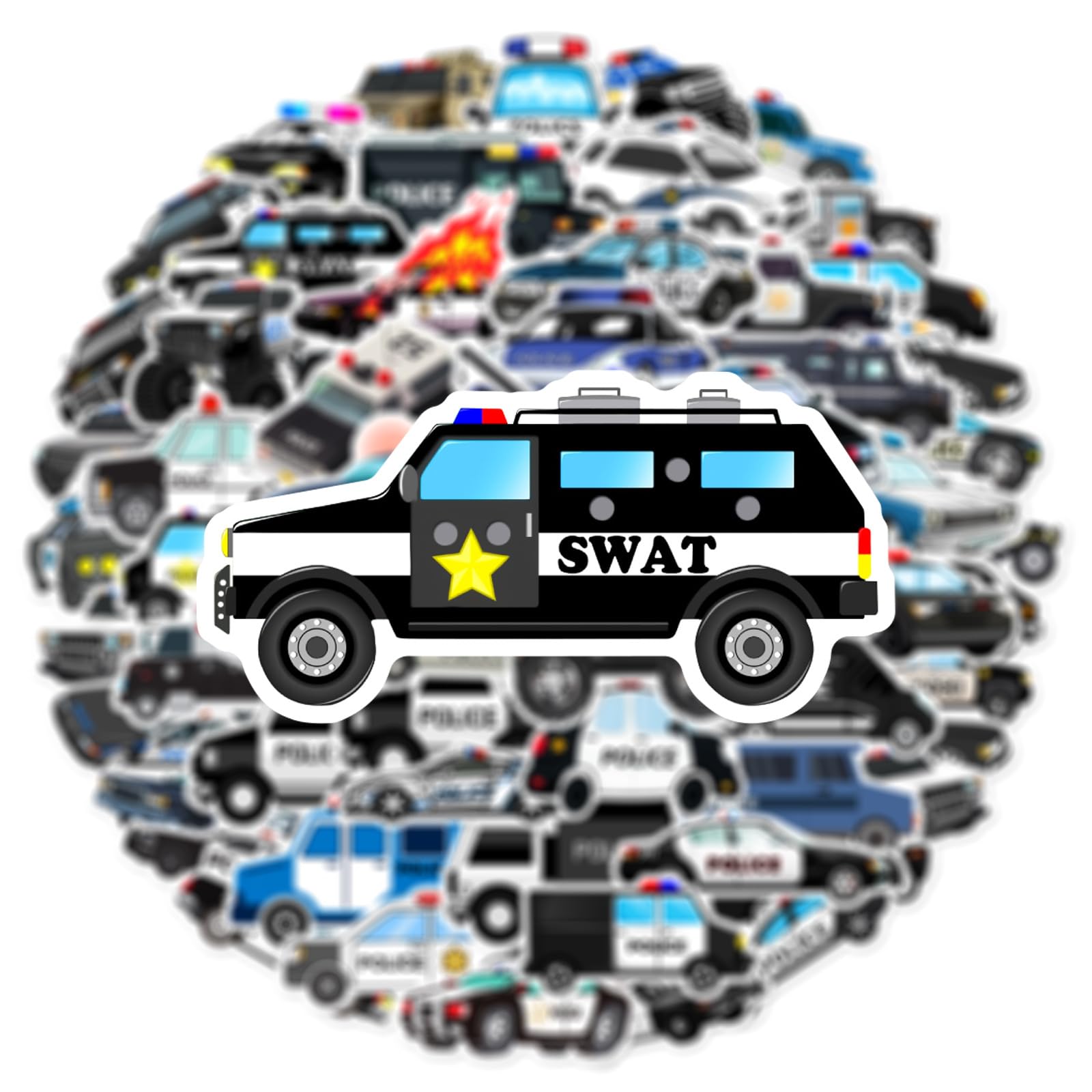 50PCS Police Car Stickers for Teens Kids Boys Girls,Cute Police Vehicle Waterproof Sticker for Water Bottle Laptop Computer Mobile Phone Skateboard Luggage Cup Helmet Bicycle Refrigerator - Image 3