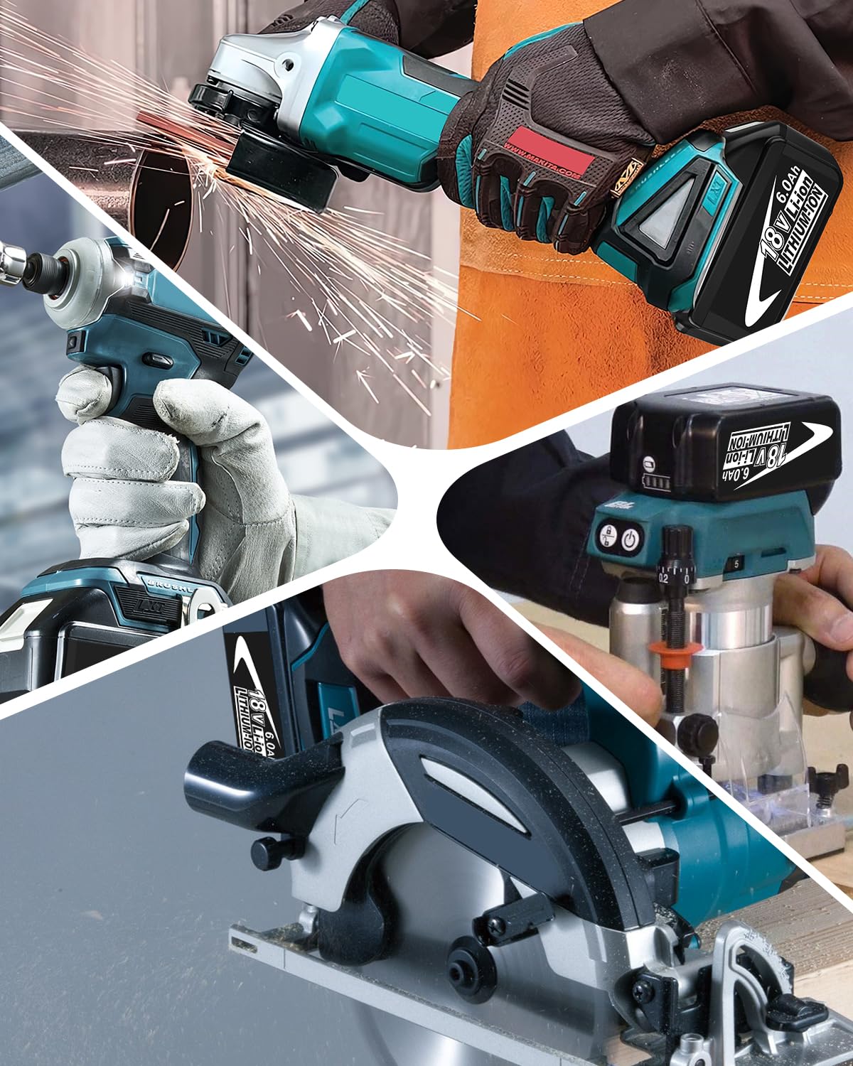 Paquete de 2 baterías y cargador de 6,0 Ah 18 V de repuesto para batería y cargador Makita de 18 V compatibles con baterías de iones de litio de 18 voltios de Makita, herramientas eléctricas