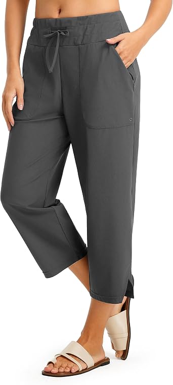 FitsT4 Sports Womens Swim Capris 21" UPF 50+ Beach Pants | Quick Dry Travel Hiking Summer Cropped Pants for Women Casual,Cooling,Zip Pockets,Drawstring Elastic Waist,Drain Holes