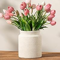 Vista 13 de Florero de cerámica de 6.5 pulgadas, jarrón rústico de granja para decoración del hogar, jarrón de cerámica hecho a mano, pequeños jarrones