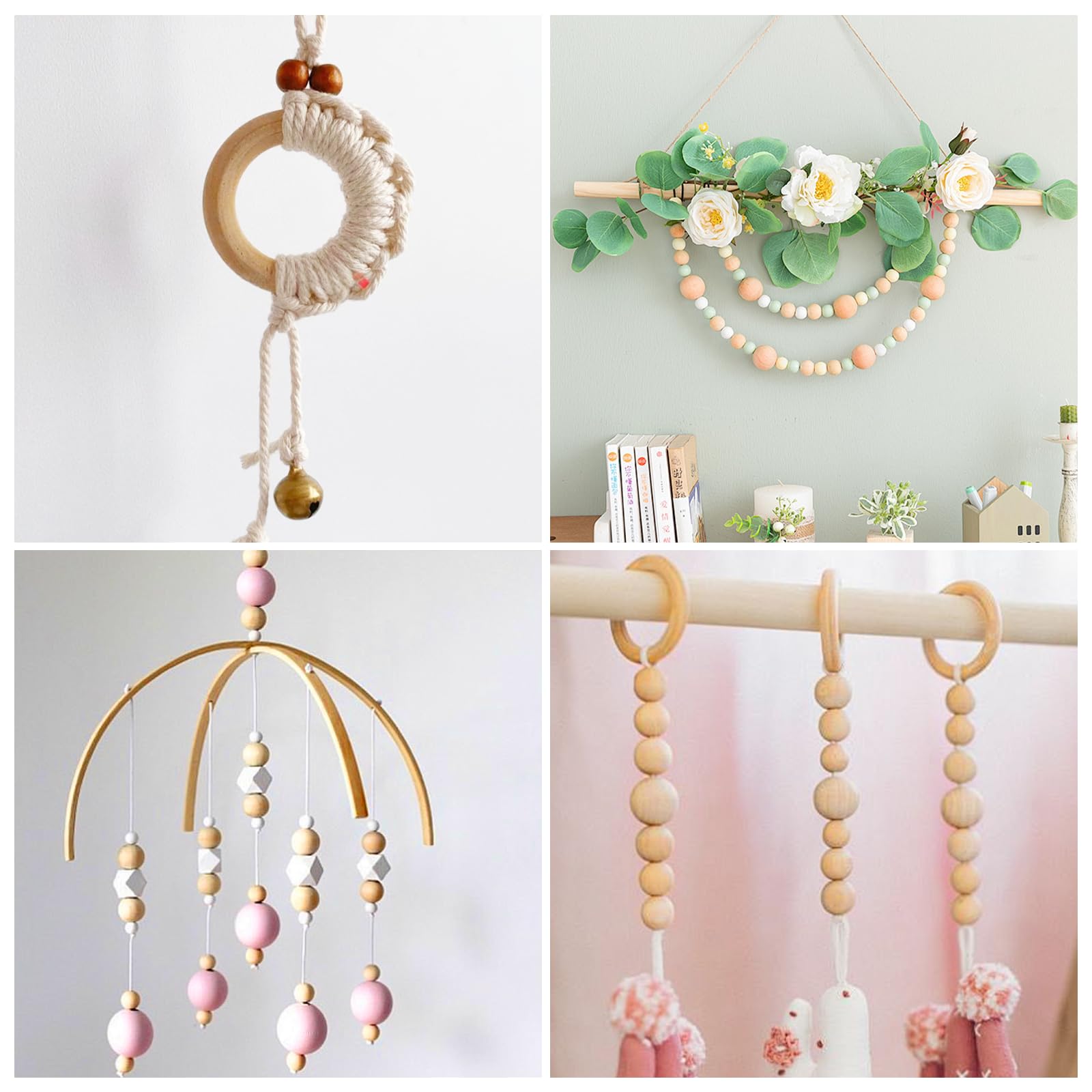 Holzperlen Holzringe Set 322 Stück Buchenholzperlen Rund Holzkugeln mit Loch für Makramee DIY Schmuck Zubehör