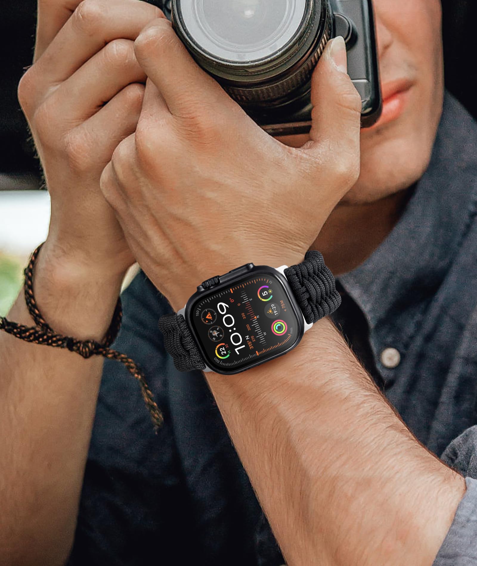 BINLUN Bracelet Compatible avec Apple Watch 49mm 46mm 45mm 44mm 42mm 41mm 40mm 38mm Tressé 550 Paracorde Acier Sport Bracelets Compatible avec iWatch Serie 11/10/9/8/7/6/5/4/3/2/1 Ultra3/2/1 SE3/2/1