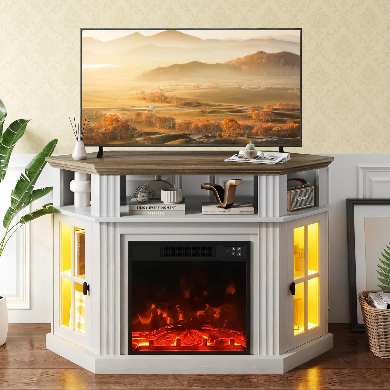 YESHOMY LED Corner Fireplace TV Stand