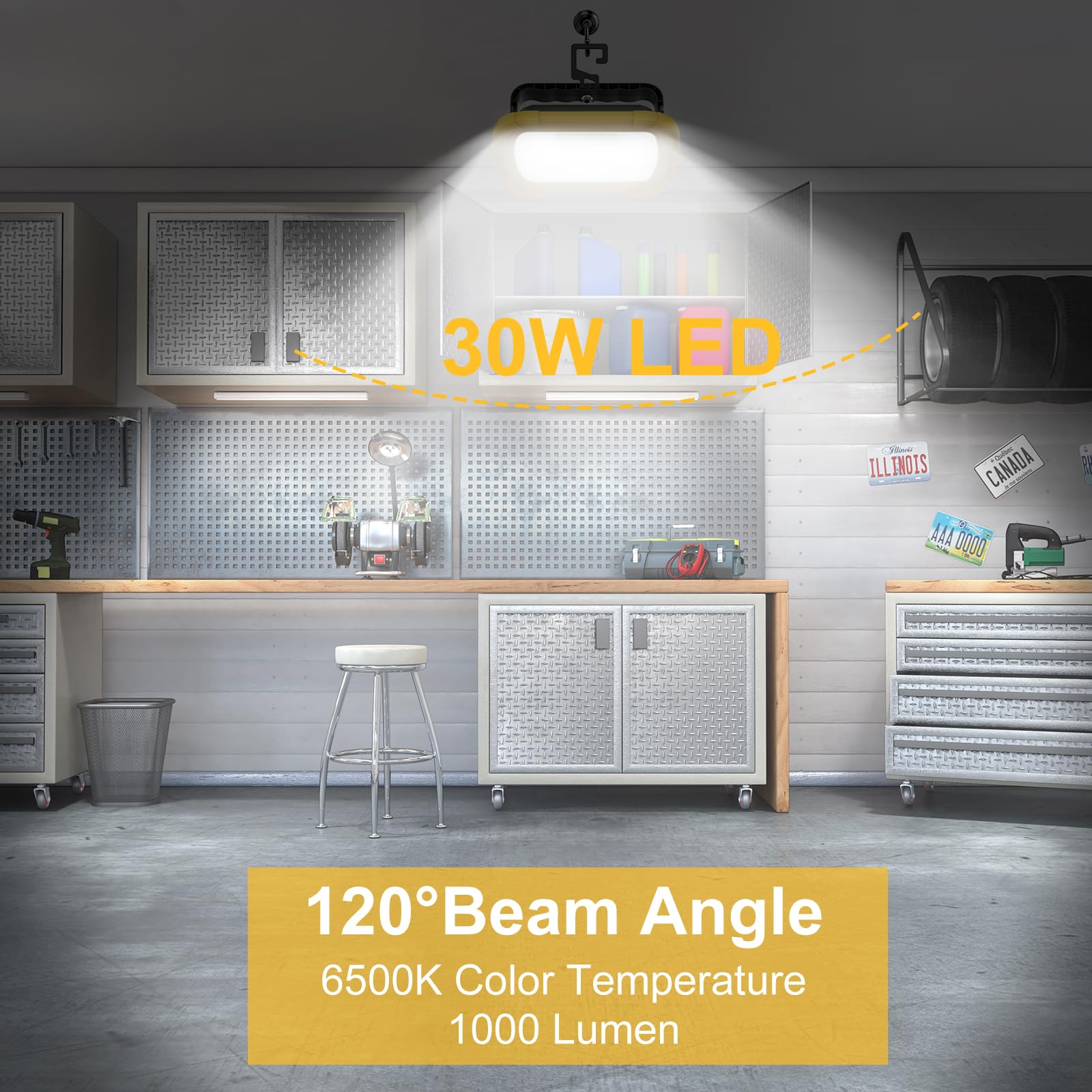 T-SUN 30W Foco LED Portátil, 1000LM Foco Trabajo LED con Enchufe y Cable de 1,8 m, Soporte Plegable, Blanca Fría de 6500K, Luz de Trabajo Impermeable para Garajes, Talleres y Obras- 2 Piezas