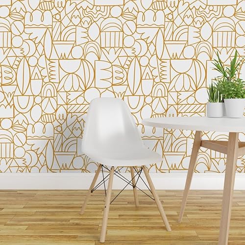 Miniatura 3 de Spoonflower Removable Wallpaper 12ft x 2ft - Vintage Yellow Circles Modern Geometric Abstract Art Custom Pre-Pasted Wallpaper