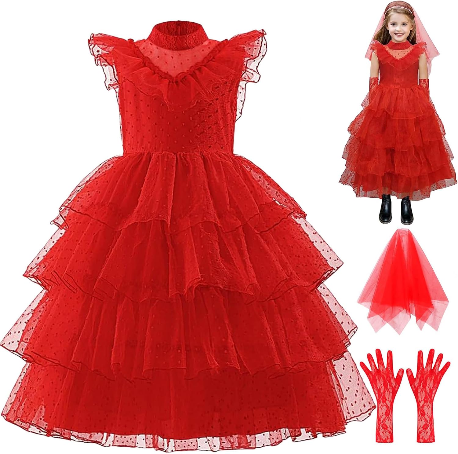 Disfraz niña Novia Fantasma Rojo Halloween 3-12 años miniatura 1