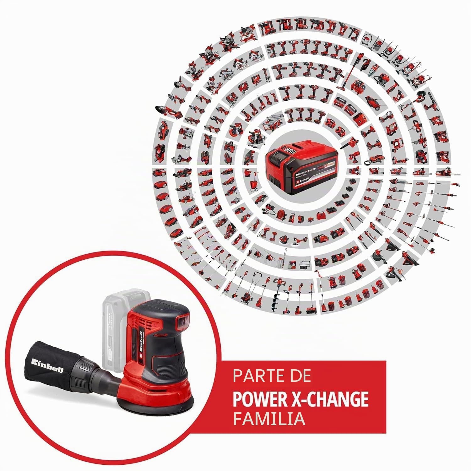 Einhell Lijadora orbital aleatoria inalámbrica TE-RS 18 Li-Solo Power X-Change (ión-litio, electrónica de velocidad, cierre de gancho y bucle, incl. 1x lija P80, sin batería ni cargador)