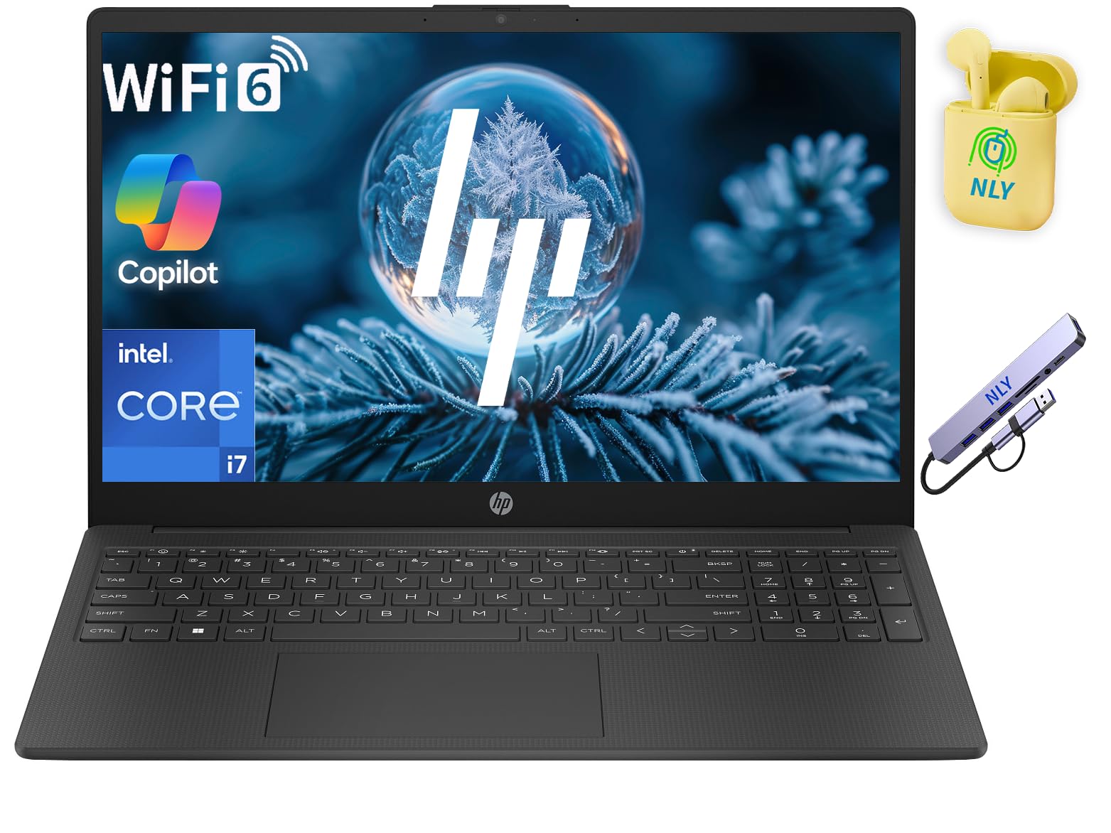 HP 15.6" Business Laptop Computer, Intel 10-Core i7 Processor, Windows 11 Laptop 16GB RAM 1.5TB Storage (1TB SSD+512GB Docking Set), Numeric Keypad, Camera Privacy Shutter, NLY Earphones, Jet Black
