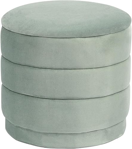 Miniatura 10 de Otomana redonda de terciopelo de 23 pulgadas con tapa reversible, reposapiés acolchado suave y almacenamiento oculto, bandeja de tapicería grande