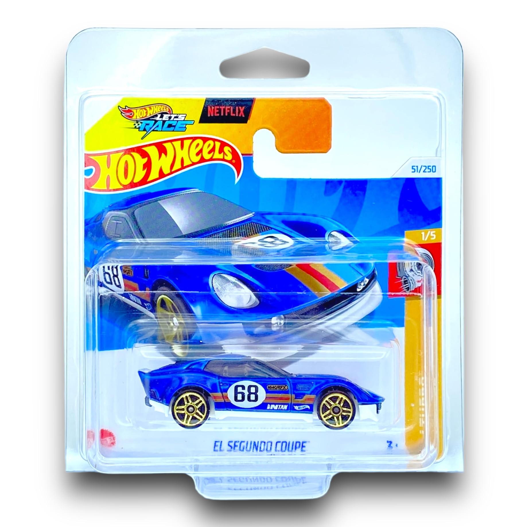 Hot Wheels El Segundo Coupe (Blue & White) 1/5 HW Turbo - 2024-51/250 (Short Card) - COMES IN A GENUINE KLAS CAR KEEPER PROTECTOR CASE - HTD10