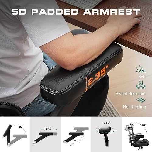 Miniatura 4 de BOSMILLER Silla de oficina grande y alta de 750 libras con soporte lumbar doble para personas pesadas, silla de escritorio ergonómica de gran tamaño