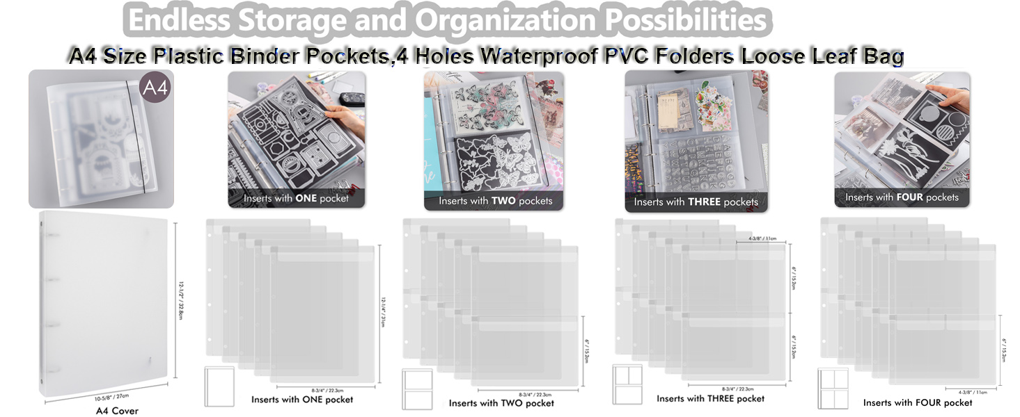 OTCRAFT A4 4 Ring Binder Cover Clean Transparent Soft PVC For