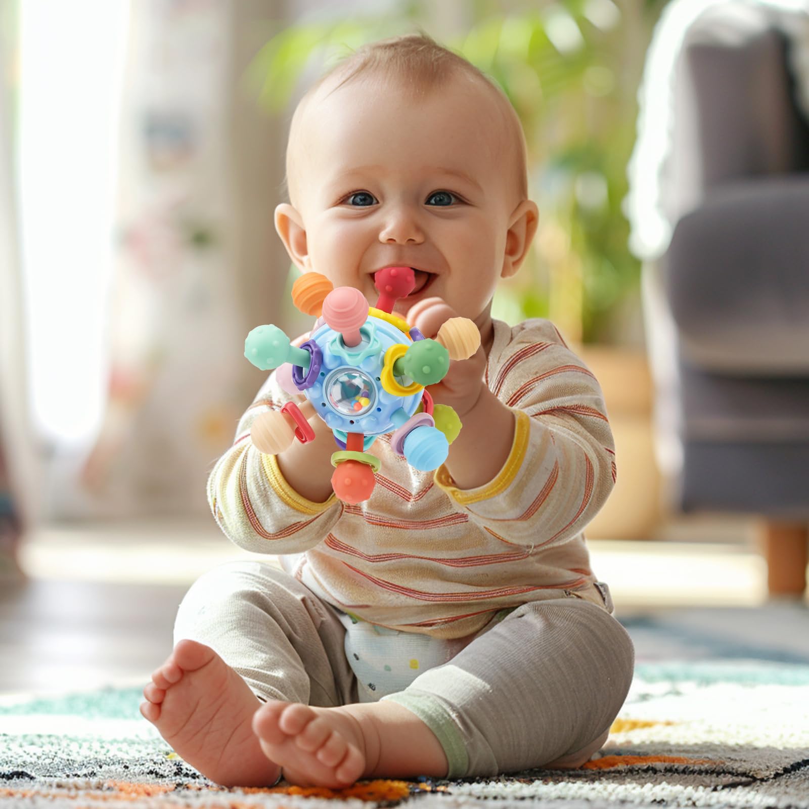 Baby Teething Toys, Baby Teethers Montessori Sensory Toys for 0-6 6-12 Months, Gifts for 1 Year Old Boys Girls Infant Newborn 0 3 6 9 12 18 Months Toys- Blue