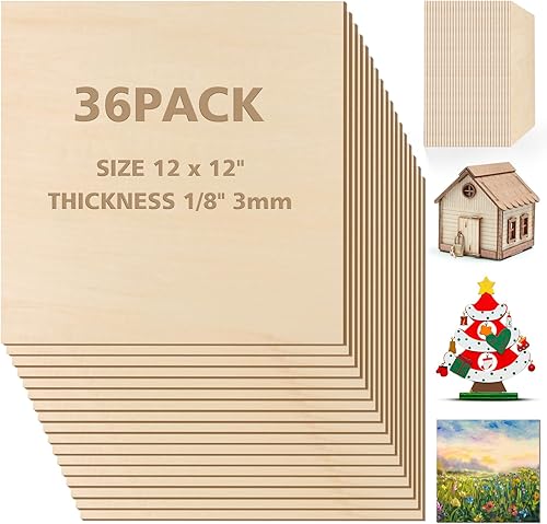 Miniatura 1 de Basswood Sheets 18 x 12 x 12 inch - 3mm Basswood Sheets Plywood Sheets Balsa Wood, 36Pcs Square Unfinished Wood Board for DIY Crafts, Laser Cutting,
