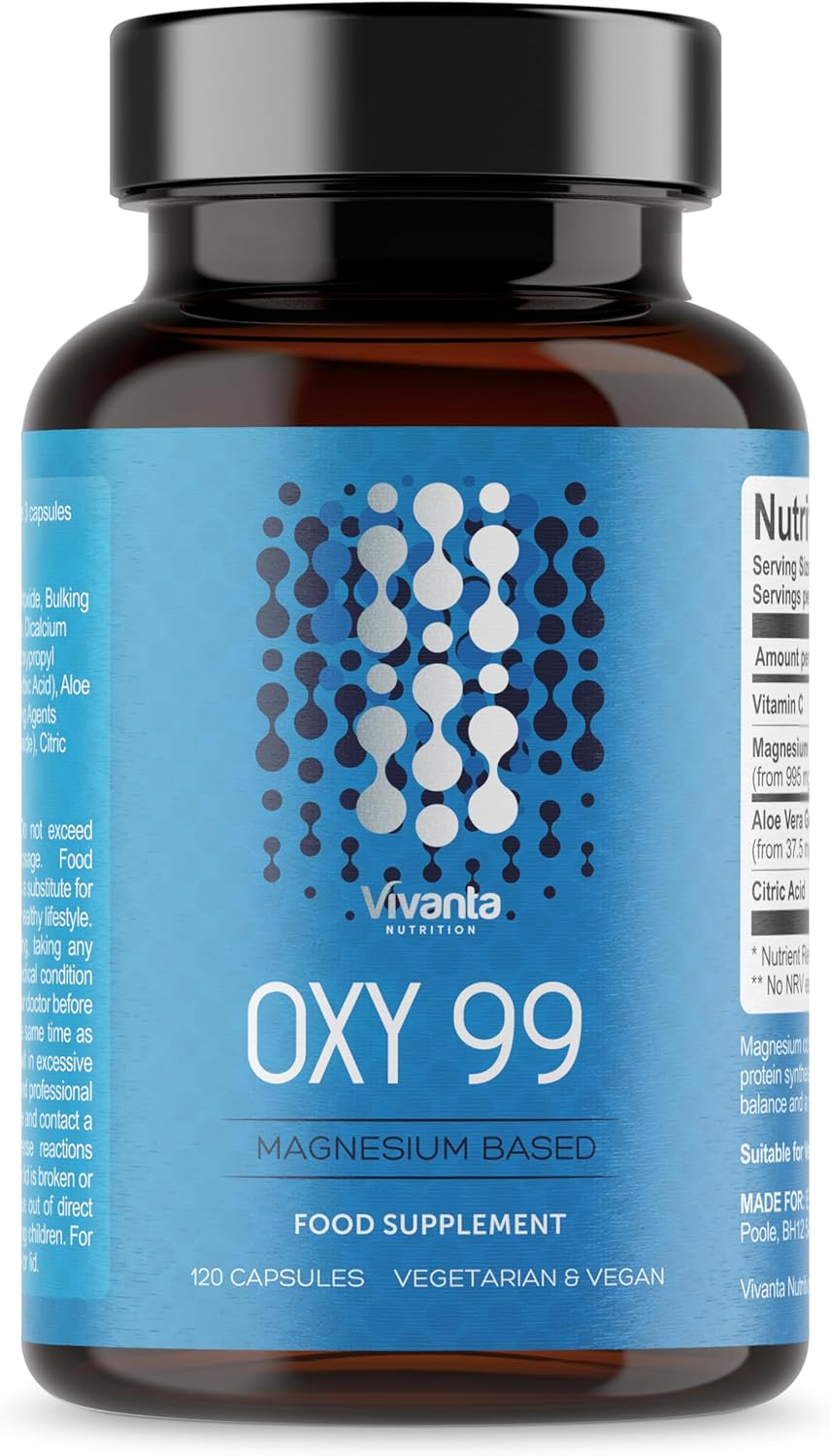 OXY 99 – Oxygen Cleanse – Vegan & Vegetarian Friendly – High Strength Cleanser with 995mg Magnesium Hydroxide Powder (40 Servings – 120 Capsules)