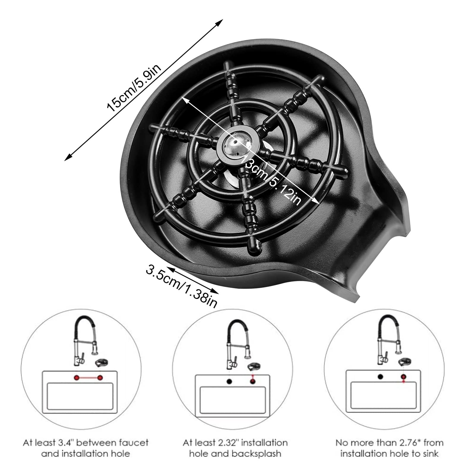 Rondella Automatica Vetro, Tazza Sciacquatrice, Lavabicchieri per Lavello - Accessori Cucina per Negozio del Bar e Casa
