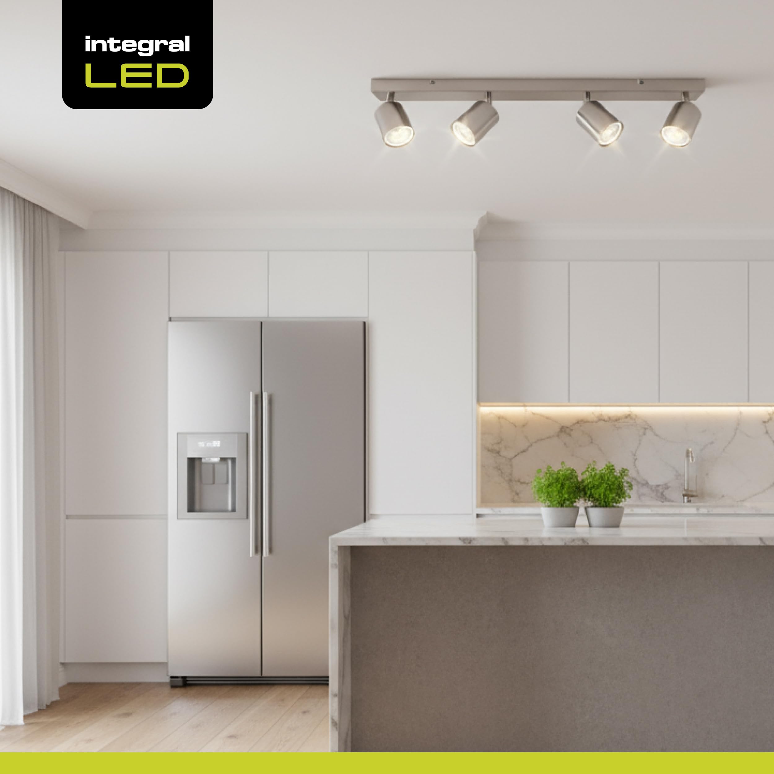 Integral LED Rampe LED Siena 4 spots GU10 | Éclairage intérieur pour montage au plafond | Têtes orientables et rotatives | Idéal pour salon, chambre, cuisine et salle à manger - Nickel satiné