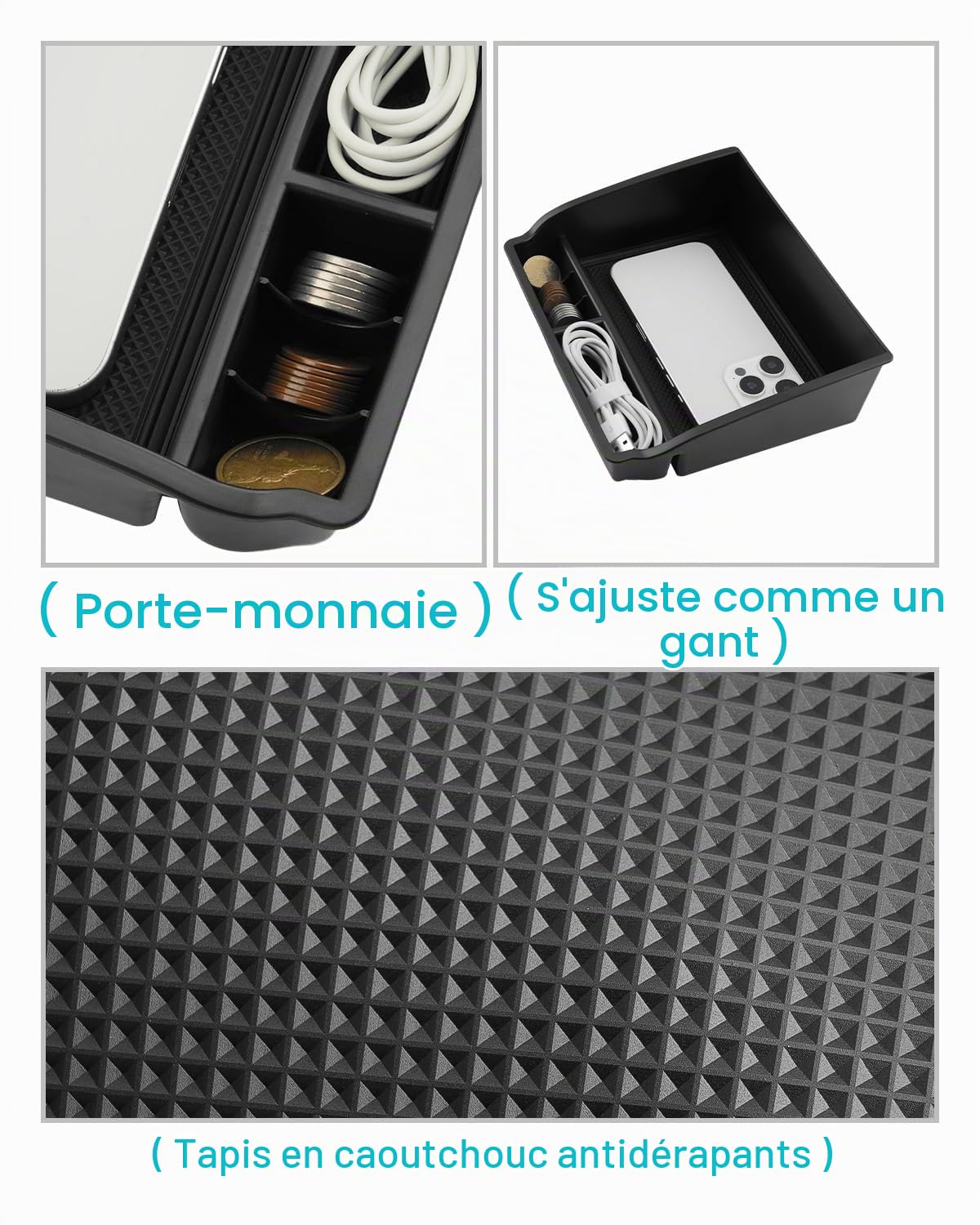 CDEFG Compatible avec Toyota Hilux 2016-2023 2024 Console centrale Boîte de rangement Hilux Boîte de rangement pour console centrale de voiture Plateau Accessoires Hilux (noir)