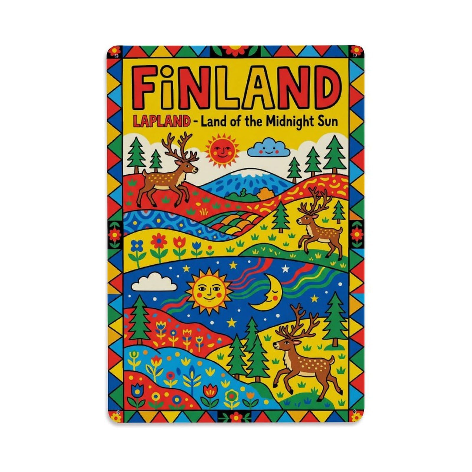 Olhnbad Style Lapland Midnight Sun Naive Folk Travel Arctic Metal Tin Sign