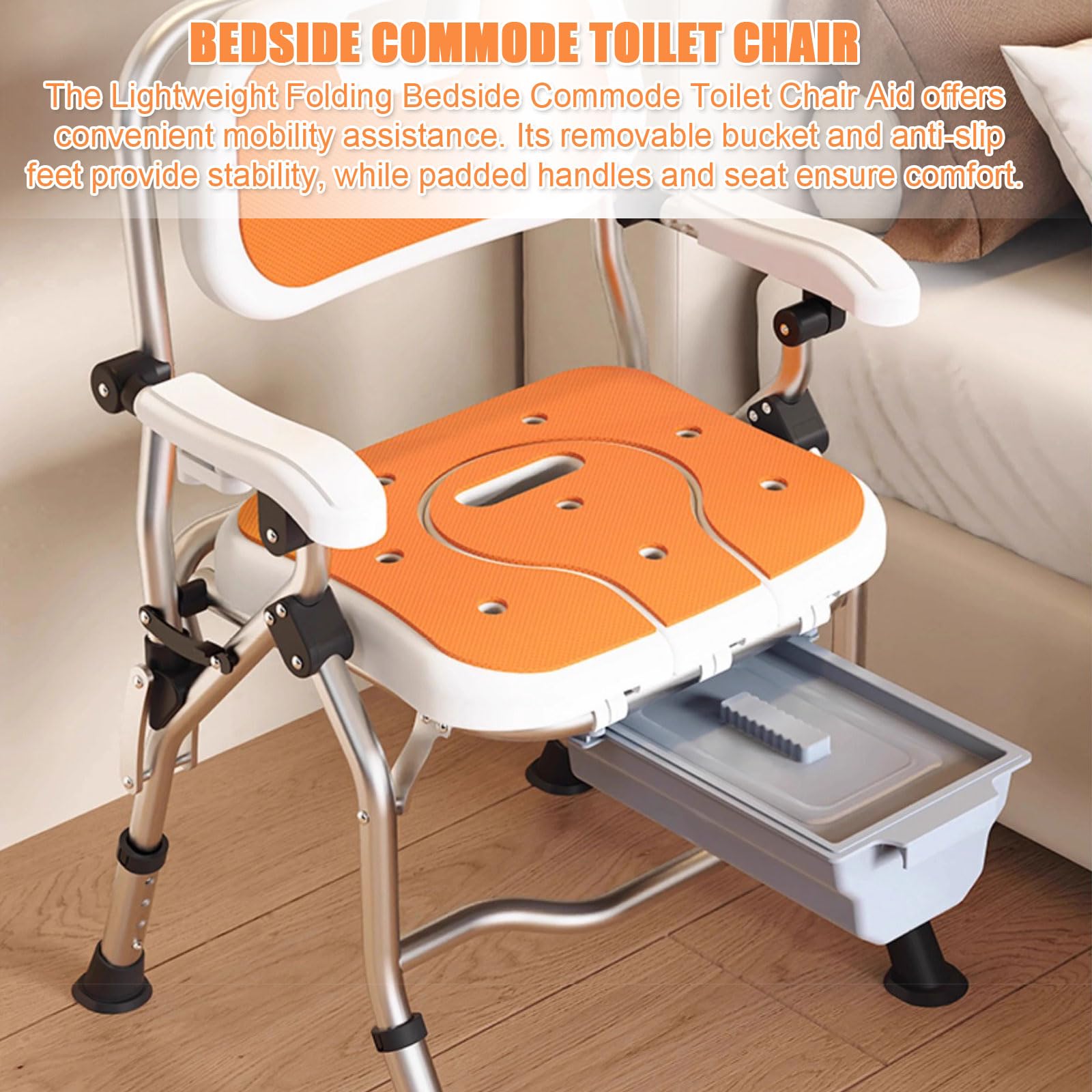 Silla de baño con Inodoro 3 en 1, Silla de Ducha Plegable, Taburete de baño Ligero, Ajustable en 4 Niveles, Patas Antideslizantes, Recorte for privacidad, Ideal for Embarazadas y Personas Mayores.