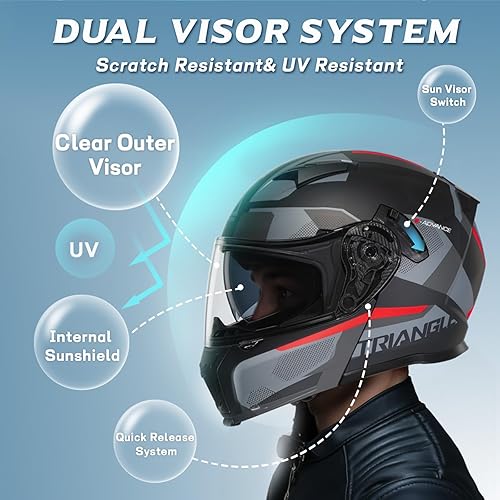 Miniatura 4 de TRIANGLE Cascos de motocicleta modulares para hombres con visera completa abatible, visera doble con protector solar interno, aprobado por DOT
