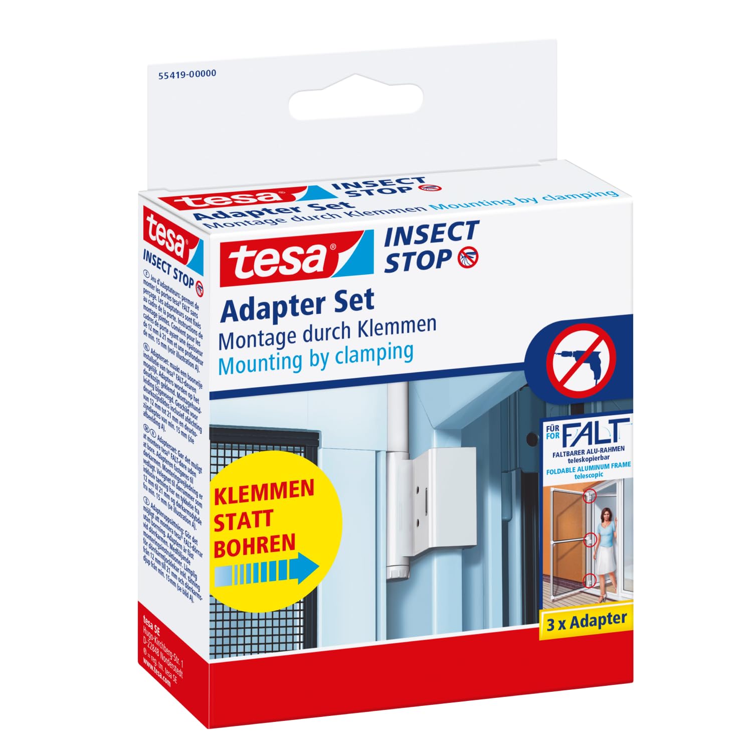 Adaptateur adhésif de porte Tesa Insect Stop FALT en blanc