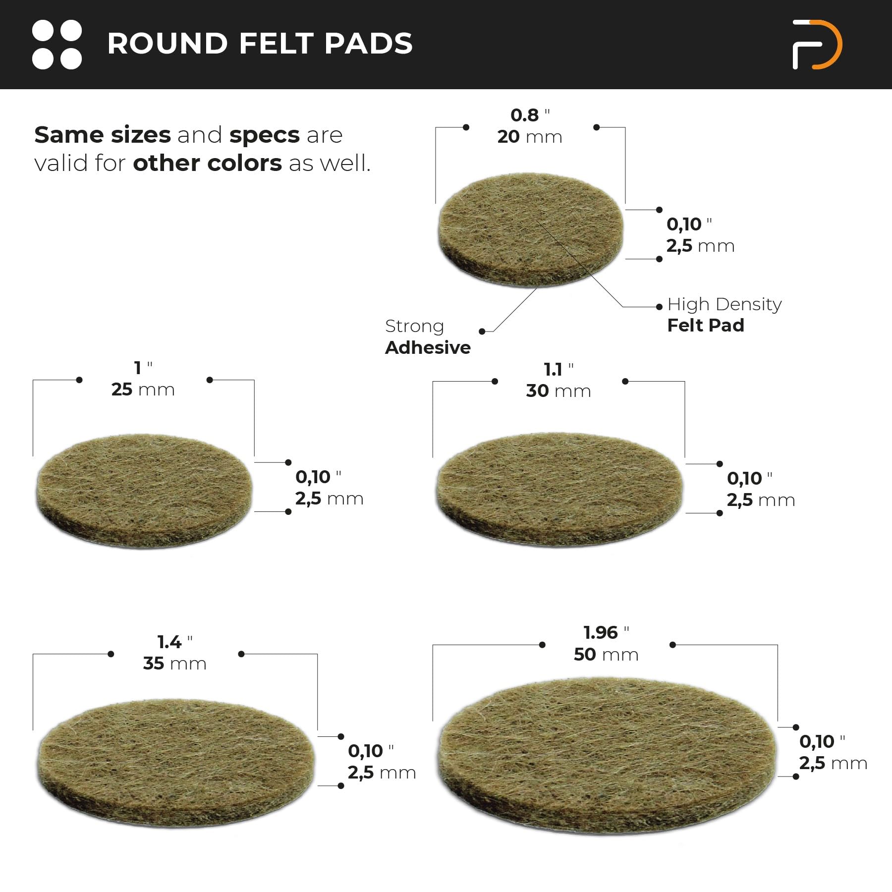 Furndiy - Almohadillas de fieltro para muebles de madera dura, almohadilla de fieltro autoadhesiva para sillas y patas de asiento, fácil deslizamiento, antiarañazos, tapón de ruido, parachoques y