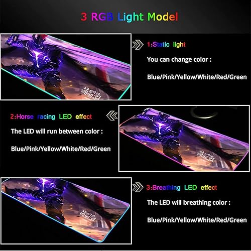Miniatura 4 de Alfombrilla de mouse XXL Anime Solo Leveling Igris RGB para gamer, alfombrilla de mouse grande RGB, alfombrilla de mouse Mause Mat Accesorios de