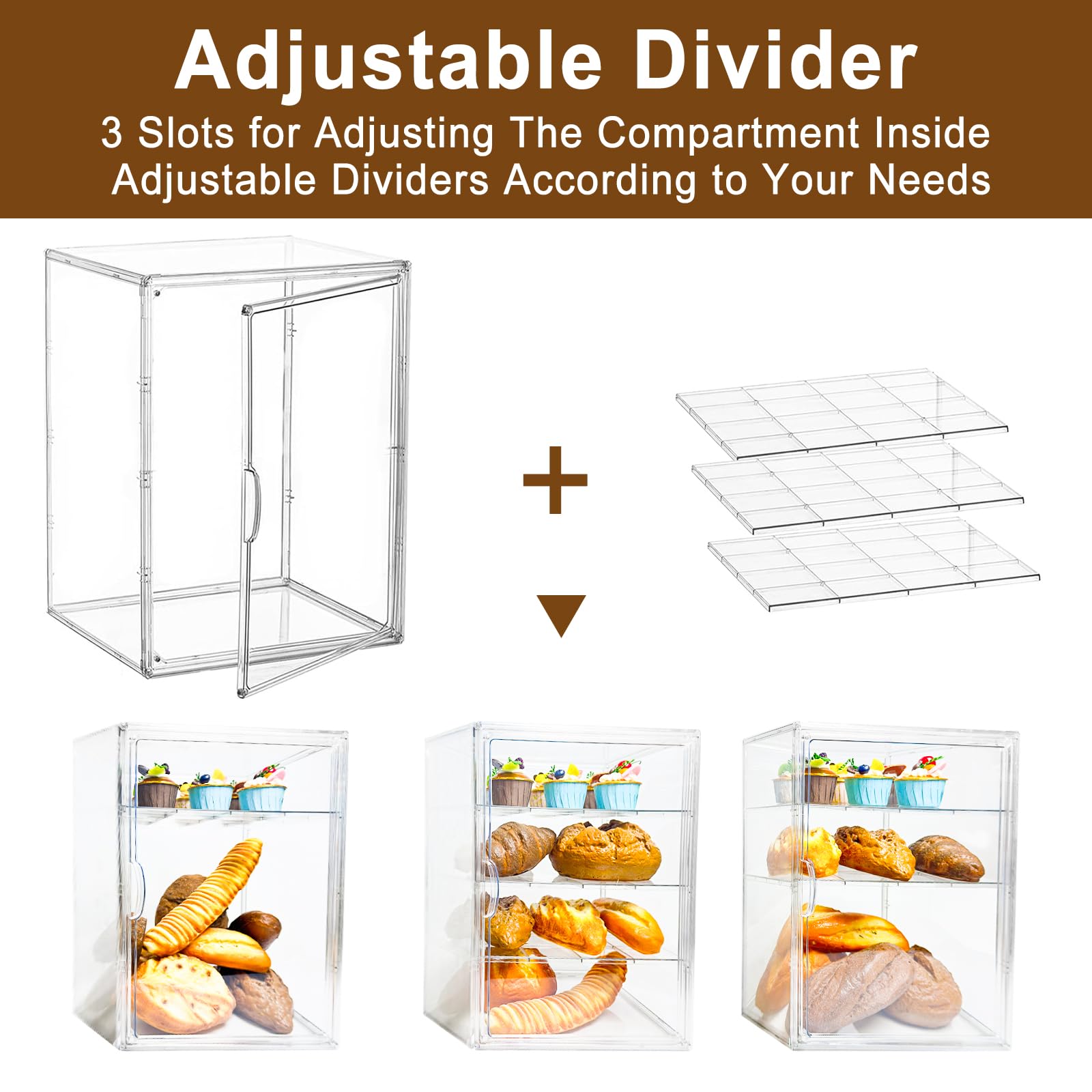 Vitrina de repostería ajustable de 4 capas para encimera de cocina, contenedor grande transparente de almacenamiento de pan con puerta magnética, vitrina de pastelería de 15.6 x 11.5 x 9.9 pulgadas