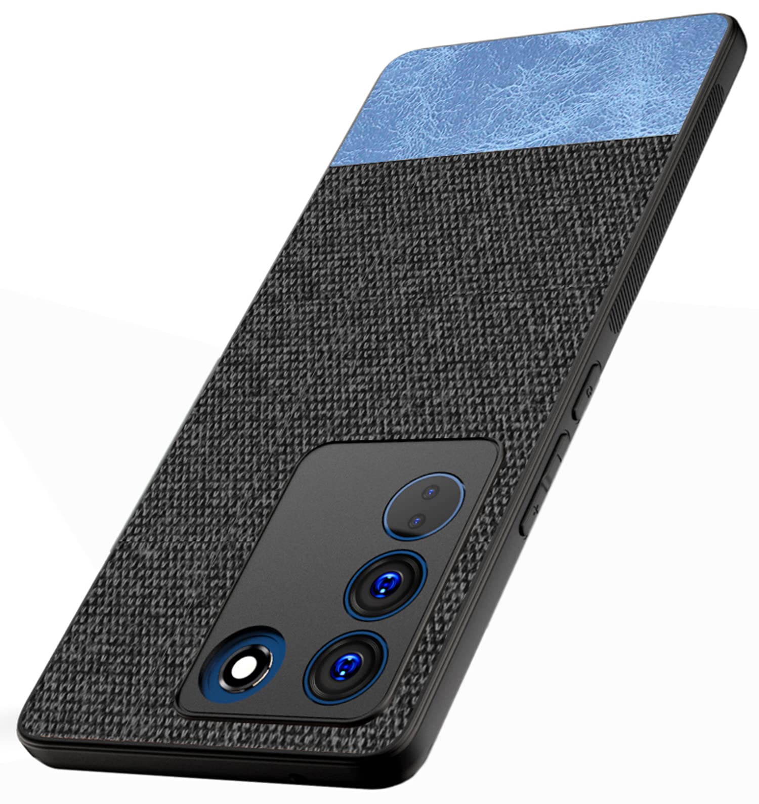 Kapa Soft Fabric & Leather Hybrid for Vivo V27 (5G) / Vivo V27 PRO (5G) Back Cover | Shockproof Hybrid Slim Hard Anti Slip Back Case (Black, Blue) (B0BZDPY61M) Amazon Price History, Amazon Price Tracker