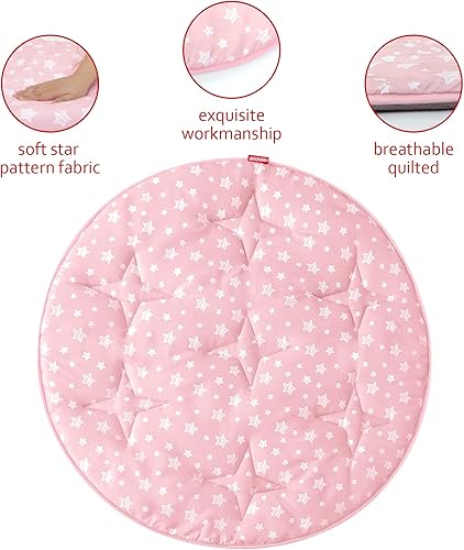 Miniatura 4 de Moonsea Alfombra redonda de juego para niños, alfombra de guardería de estrellas rosas para bebé, alfombra de juego antideslizante suave para