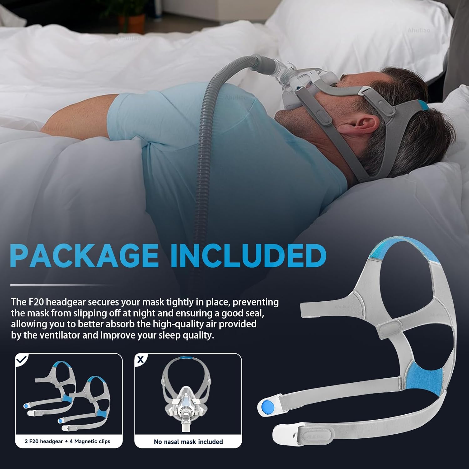 F20 Headgear Compatible with ResMed AirFit/AirTouch F20 Full Face Mask Headgear - Large (2 x F20 Nasal Mask Headgear + 4 x Magnetic Clips) - Image 7