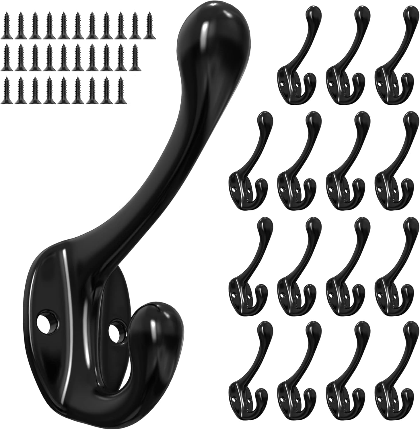 16 Pack Coat Hooks, Metal Wall Hooks for Coats, Black Hooks