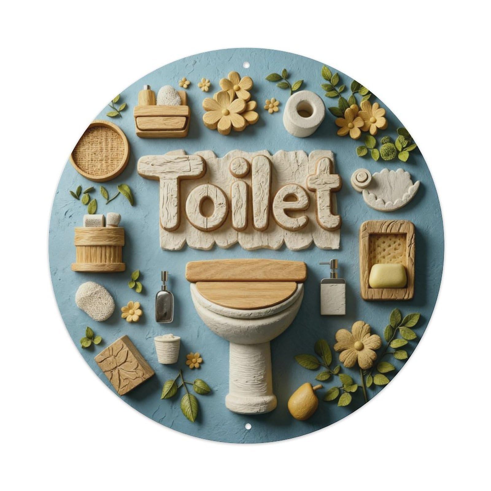Zlatcbu Vintage Wooden Toilet Bathroom Art Metal Tin Sign Retro Wall Art Poster, Decor For Home Living Room Bar Cafe Garage, 8X8 Inch