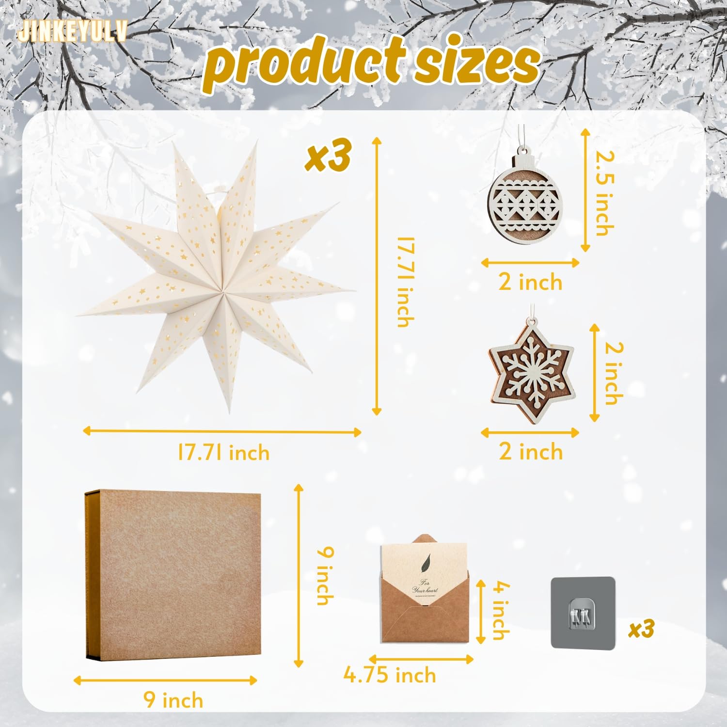 3-Pack Paper Star Lanterns - 13.78 Inch 9-Point Foldable Hanging Stars | Christmas Wedding Decor With Accessories