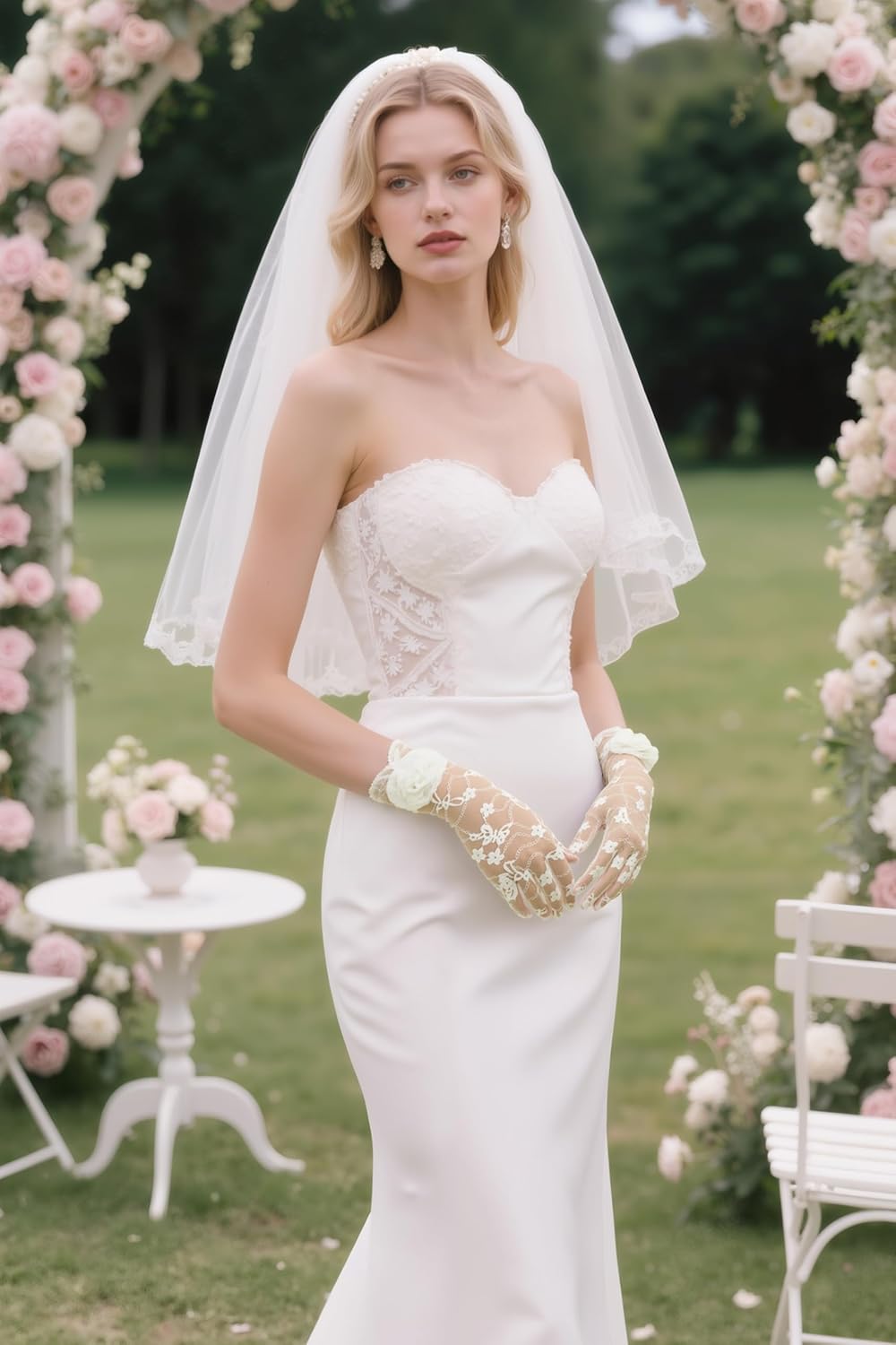 BABEYOND Lace Gloves Women - Floral Opera Gloves Stretchy Elegant Tea Party Accessories for Wedding Prom Evening Party - Image 3