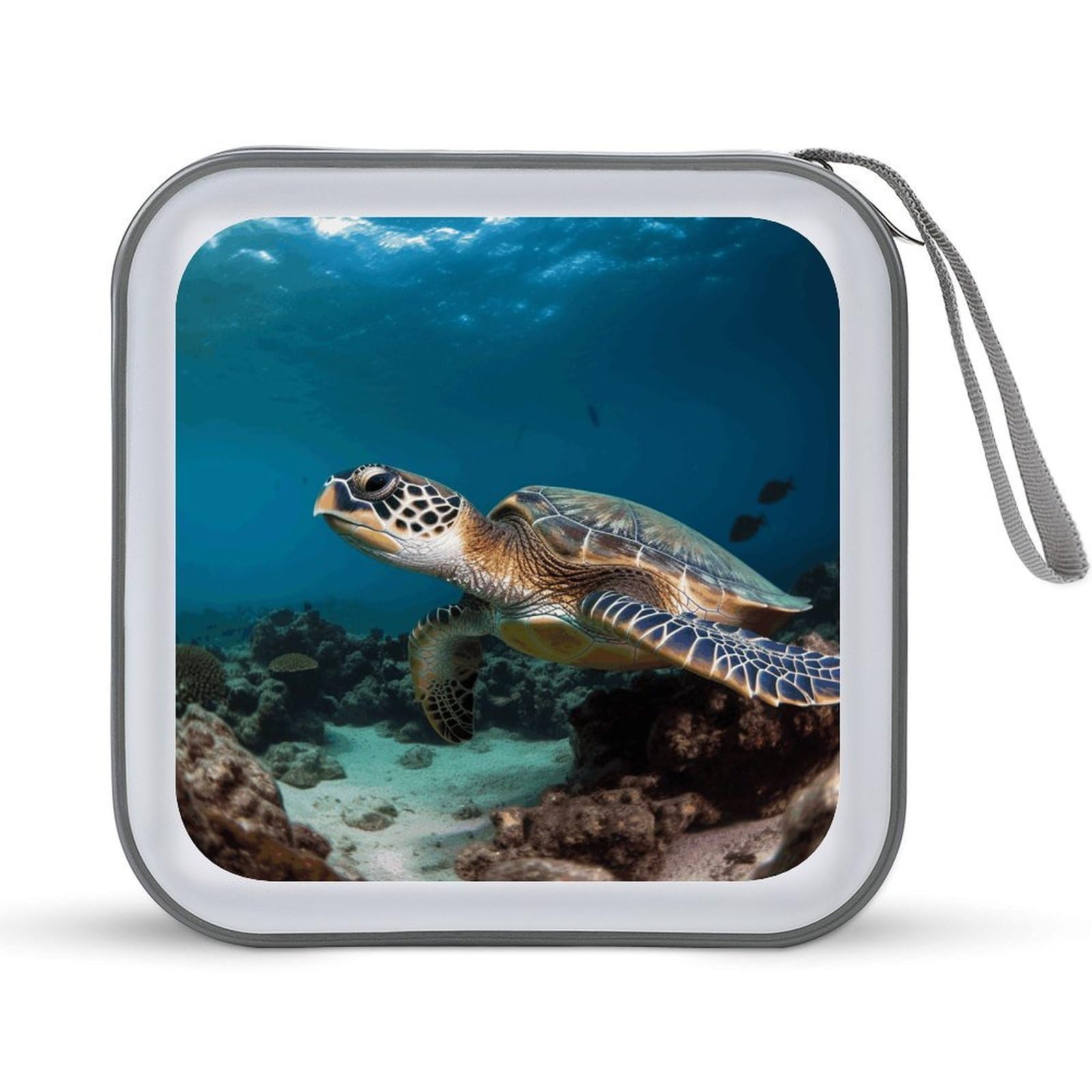 FodPand Sea Turtle 40 Capacity Zipper CD Case, Hard Plastic DVD Holder, Portable Disc Storage Box, Disc Storage Organizer for CD or Home