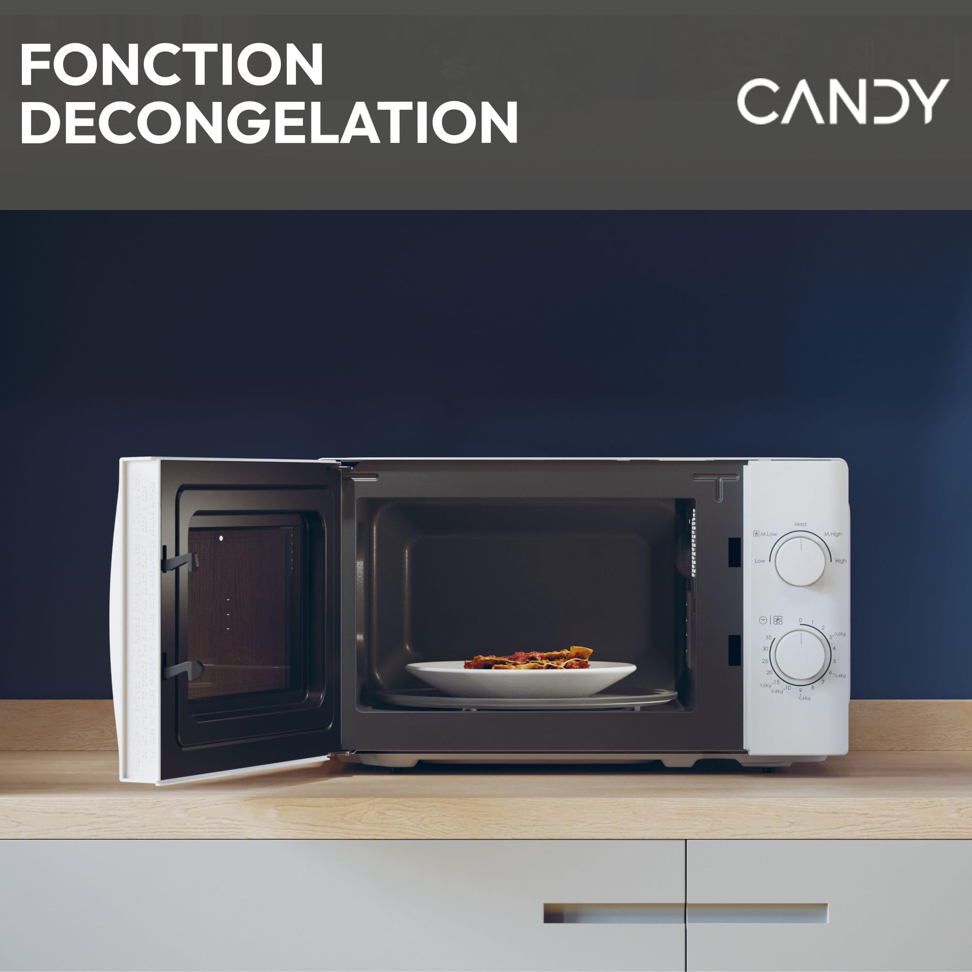Candy Idea CMW20SMW Four Micro-ondes 700 W 20L, Fonction Décongélation, Plateau Tournant, Blanc