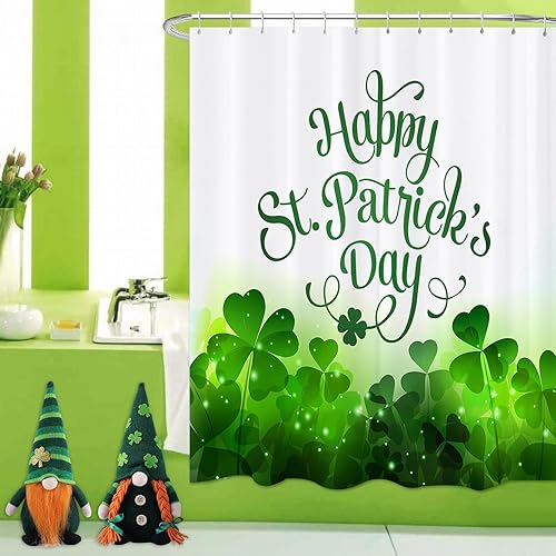 Miniatura 6 de Yomane Juego de cortina de ducha de 72 x 72 pulgadas feliz día de San Patricio con 12 ganchos cortina de ducha de tela de poliéster impermeable para