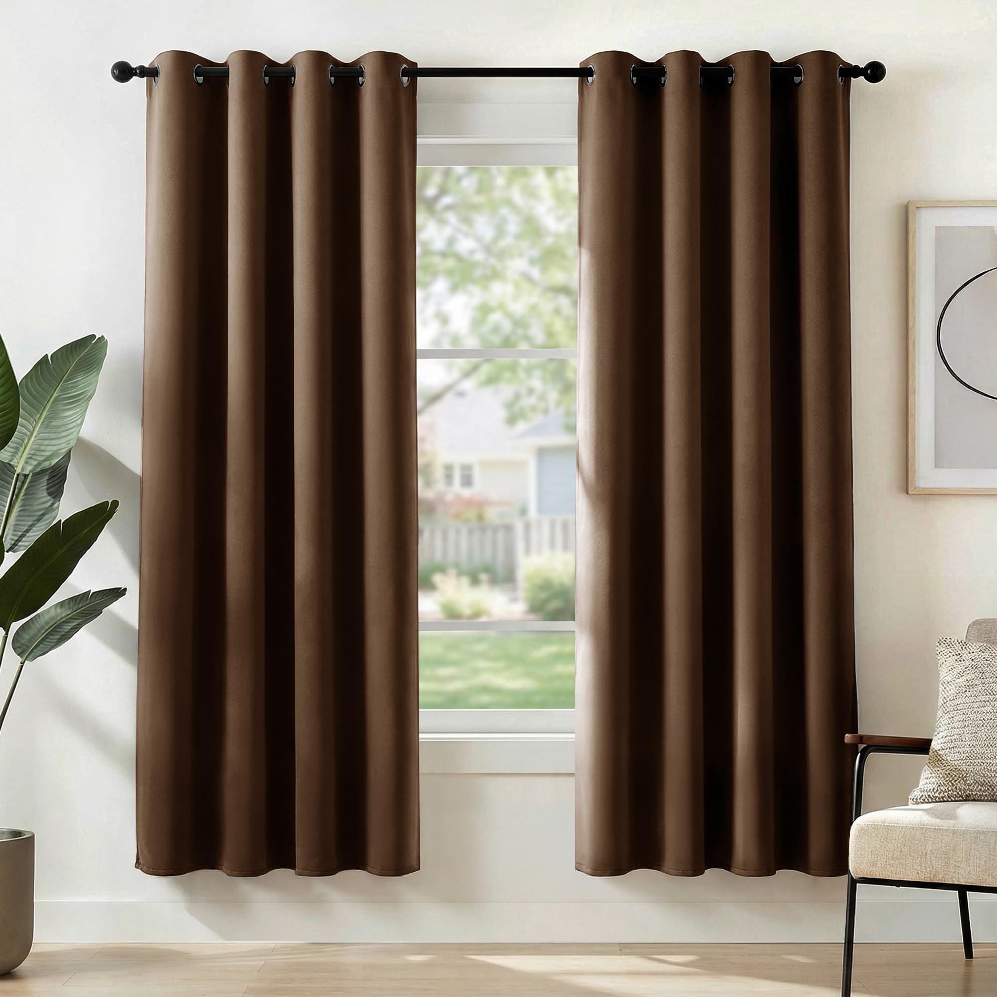Deconovo Dark Mocha Super Soft Thermal Insulated Eyelet Blackout Curtains Bedroom 46 X 72 Inch Drop 2 Panels