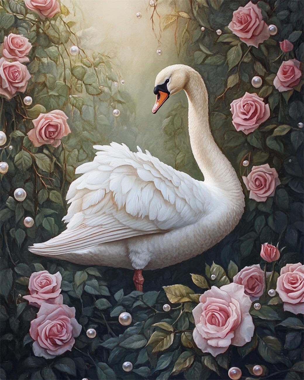 AYAOYANGGO Animal DIY Bead Embroidery Kits Swans and Roses Bead Embroidery Kit for Adults Needlepoint Tapestry Set Beaded Stitching 40x50cm