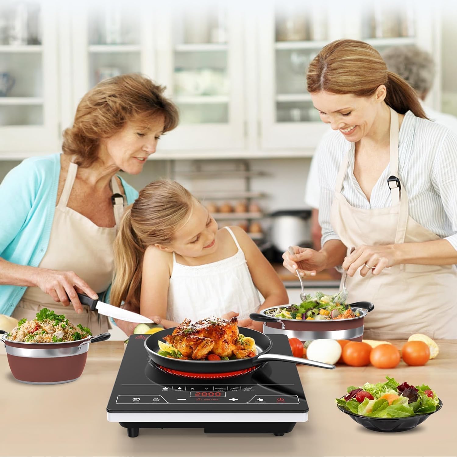 VBGK Plaque Vitrocéramique 1 Feu, Table de cuisson Electrique 2000W, Plaque de Cuisson avec Commande Tactile LED, 8 Niveaux de Puissance, Verrouillage Enfant