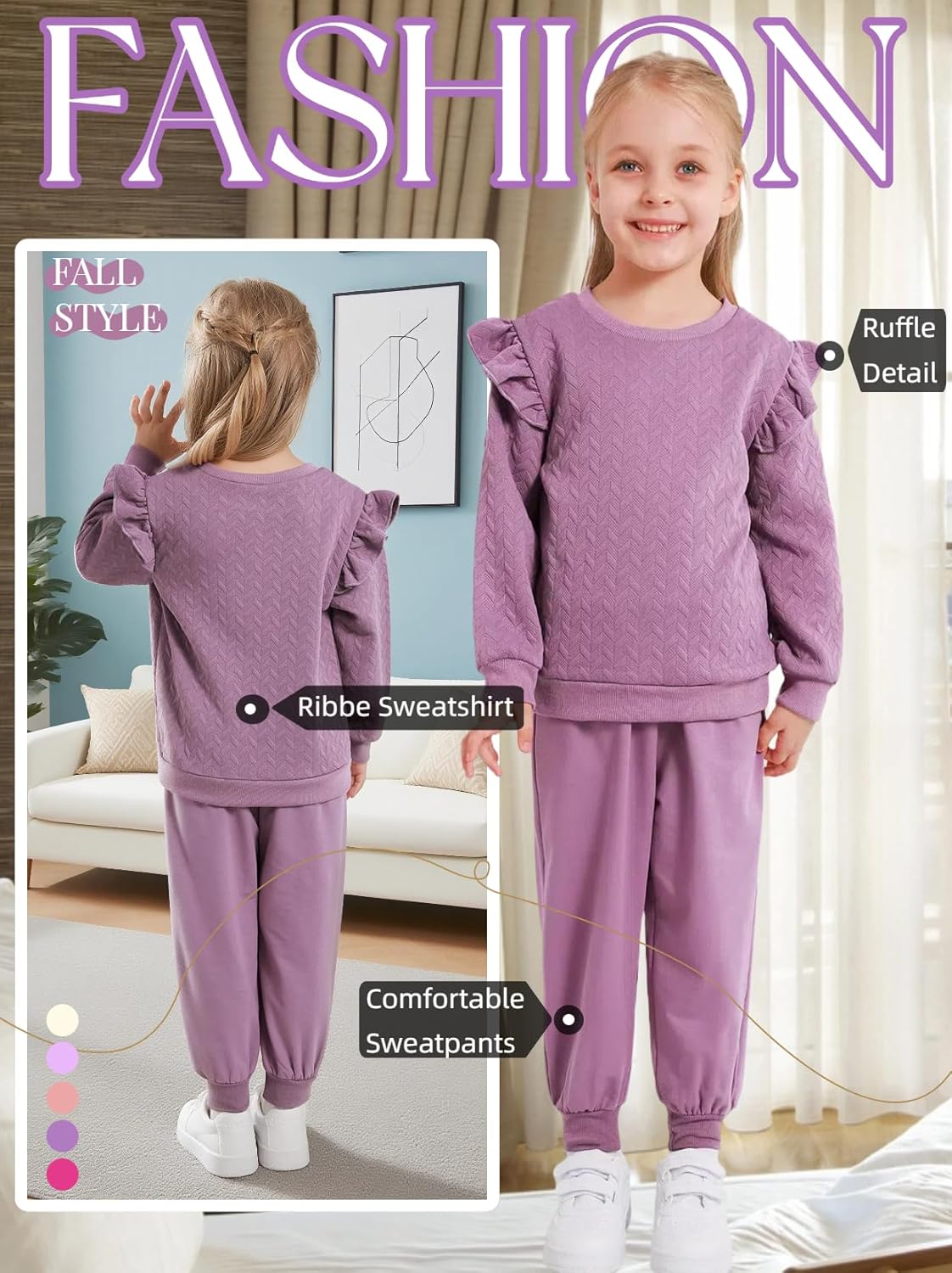 Toddler Girls Outfits Fall Winter Clothes Long Sleeve Ruffle Sweatshirt Pants Set Girl Sweatsuit 2 3 4 5 6 Year - Image 2