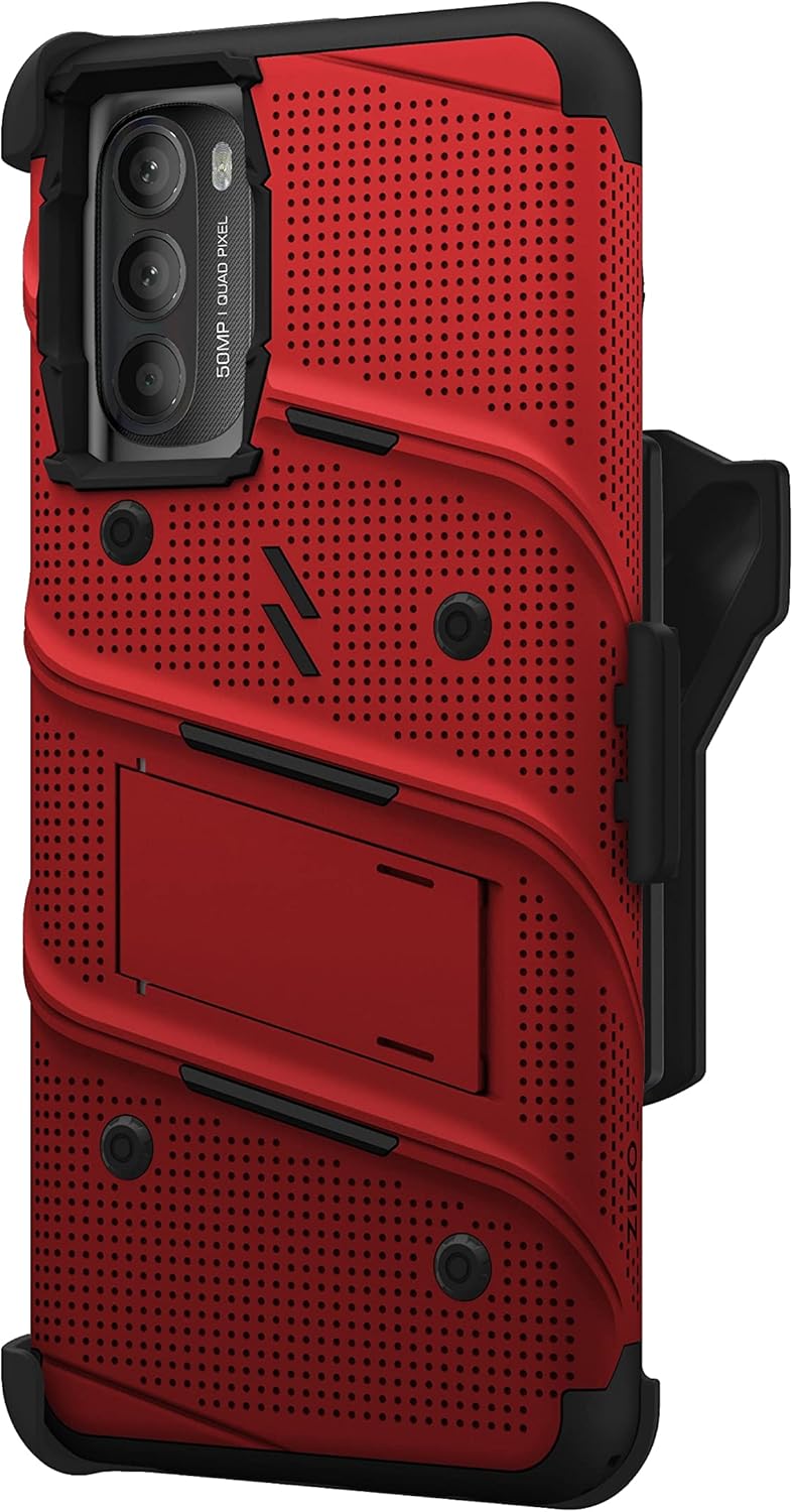 ZIZO Bolt Bundle for Moto g Stylus 2022 Case with Screen Protector Kickstand Holster Lanyard - Red