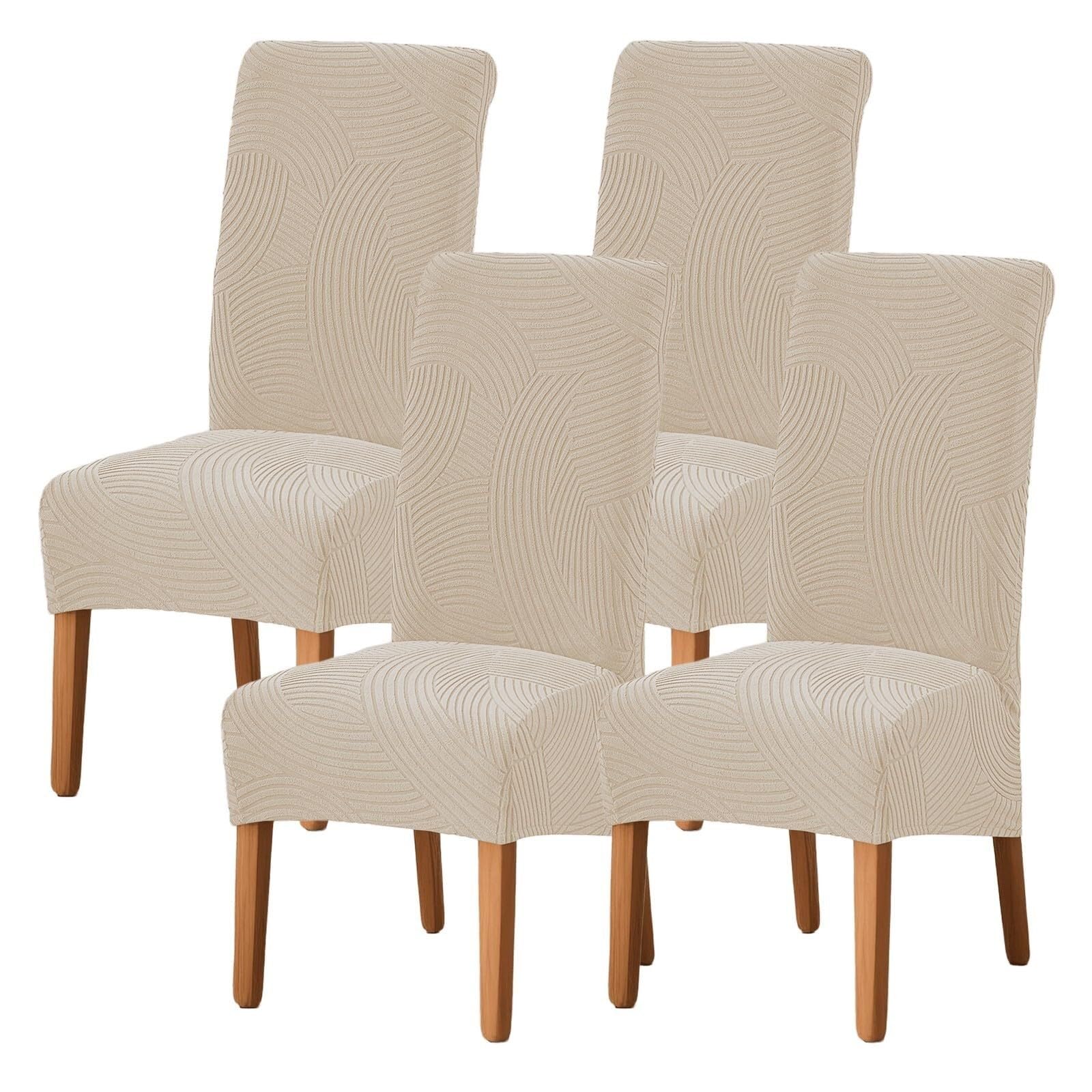 NMVAWIPT High Back Stretch Jacquard Dining Chair Covers, Removable Washable Protectors For Home Restaurant Kitchen Party Hotel(21#,4 Set)