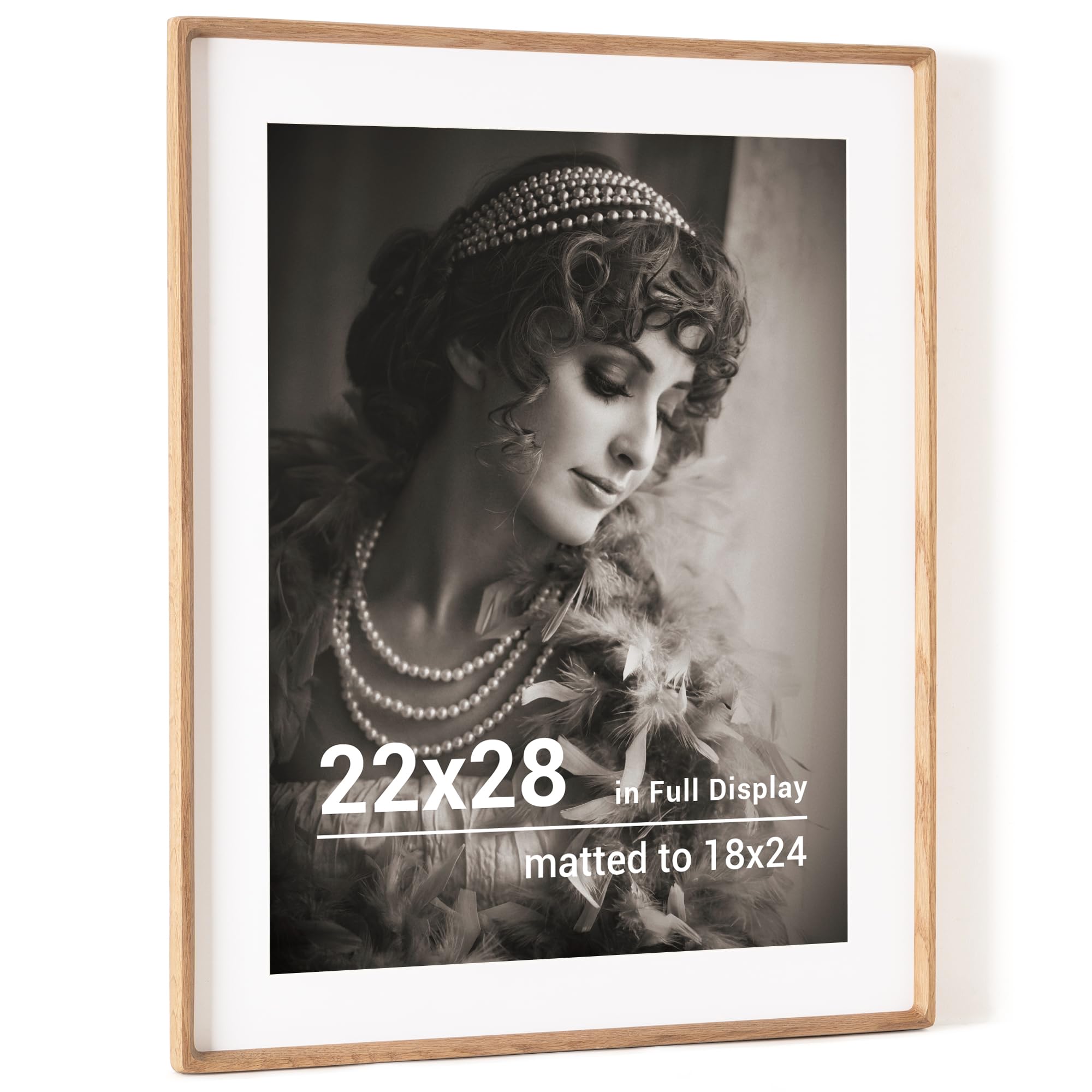 22x28 Poster Frame, Natural Oak Wood Picture Frame with HD Tempered Glass, Handcrafted Rounded Corner 22 x 28 Wooden Frames Matted to 18x24 Photos, Horizontal or Vertical Wall Display