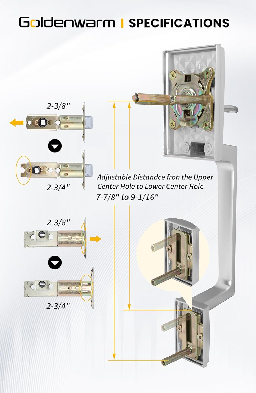 Goldenwarm Double Front Door Lock Set, Brushed Nickel Double Front Door Handle with Dummy, Square Exterior Door Lever with Reversible Lever, Single Cylinder Deadbolt Combo