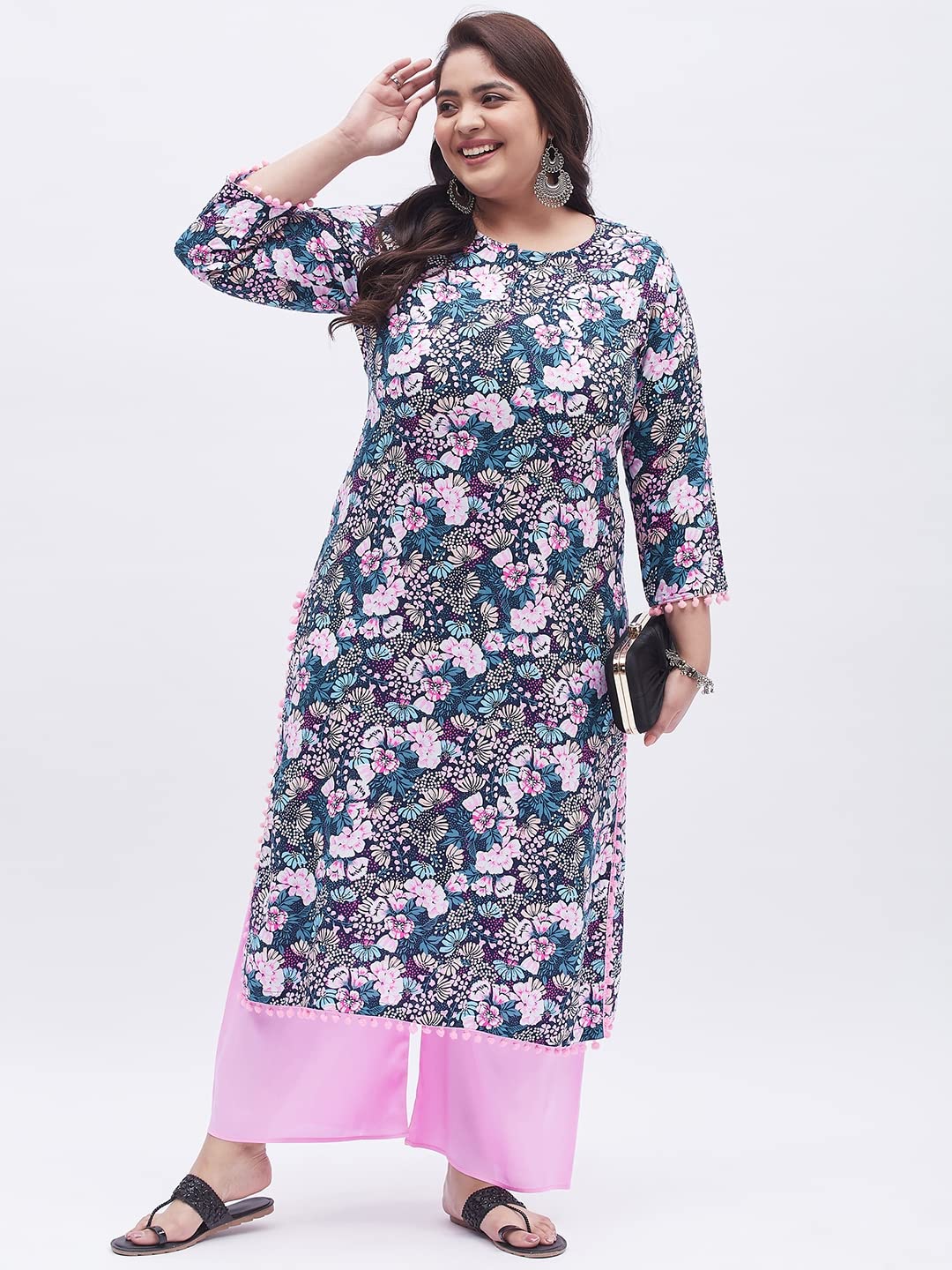 Tissu Women's Plus Size Multicolored Floral Printed Kurta With Palazzo (T-Plus-643_Multi_5Xl)